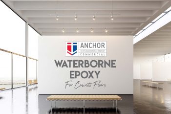A sign that reads "Waterborne Epoxy for Concrete Floors.